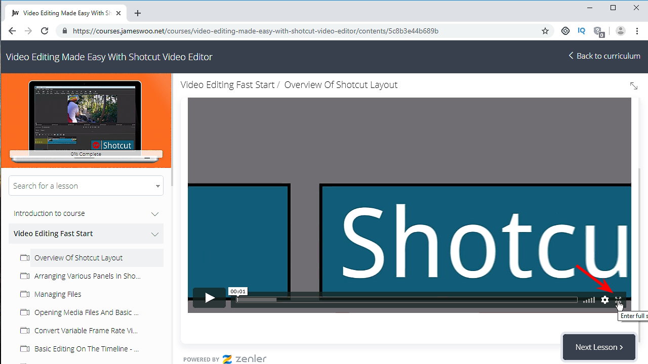 James Woo Courses Full Screen mode